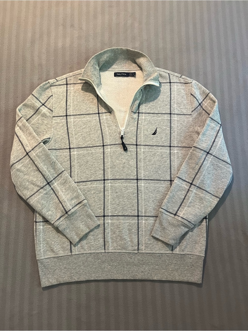 Nautica Men's Light Gray Windowpane Quarter-Zip Sweater